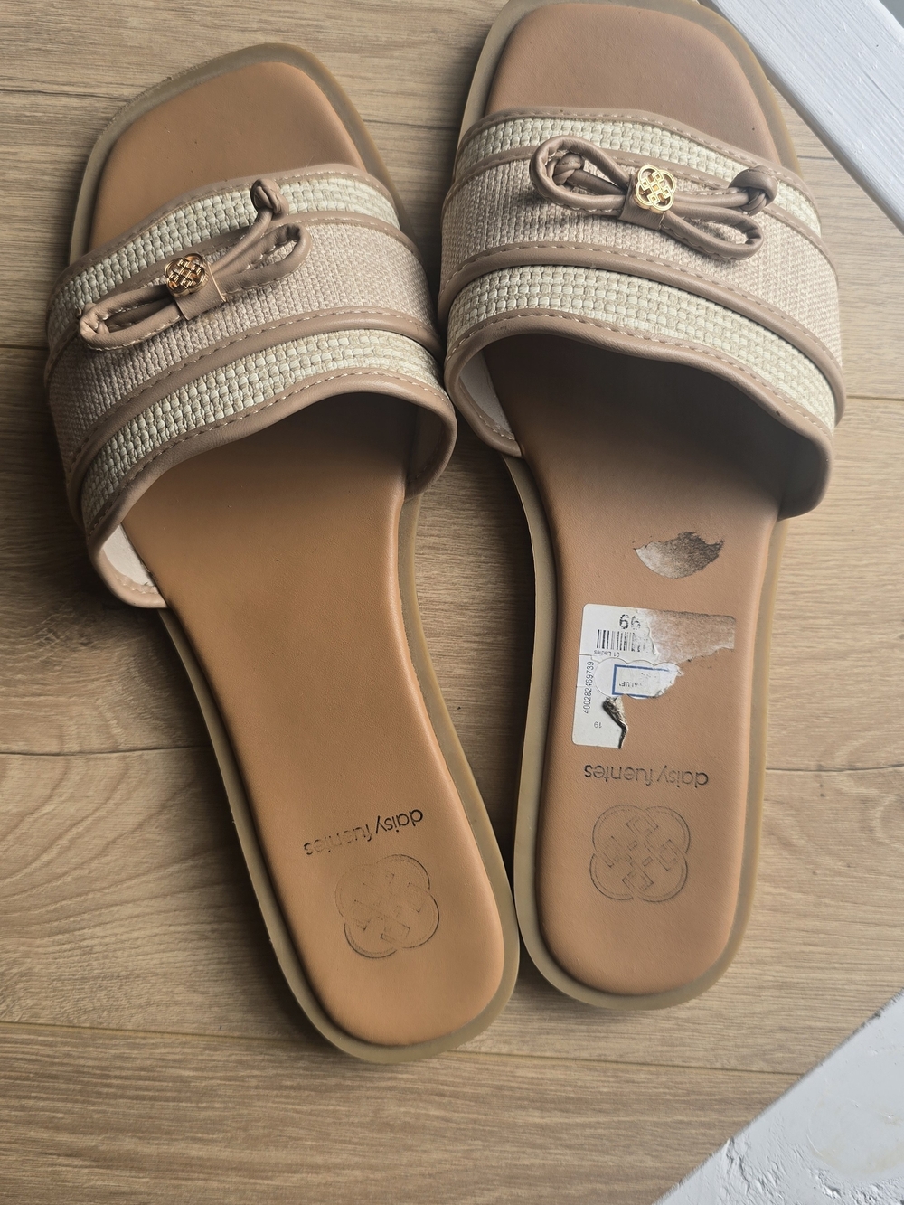 Daisy Fuentes Nude Beige Slide Sandals with Rope Trim